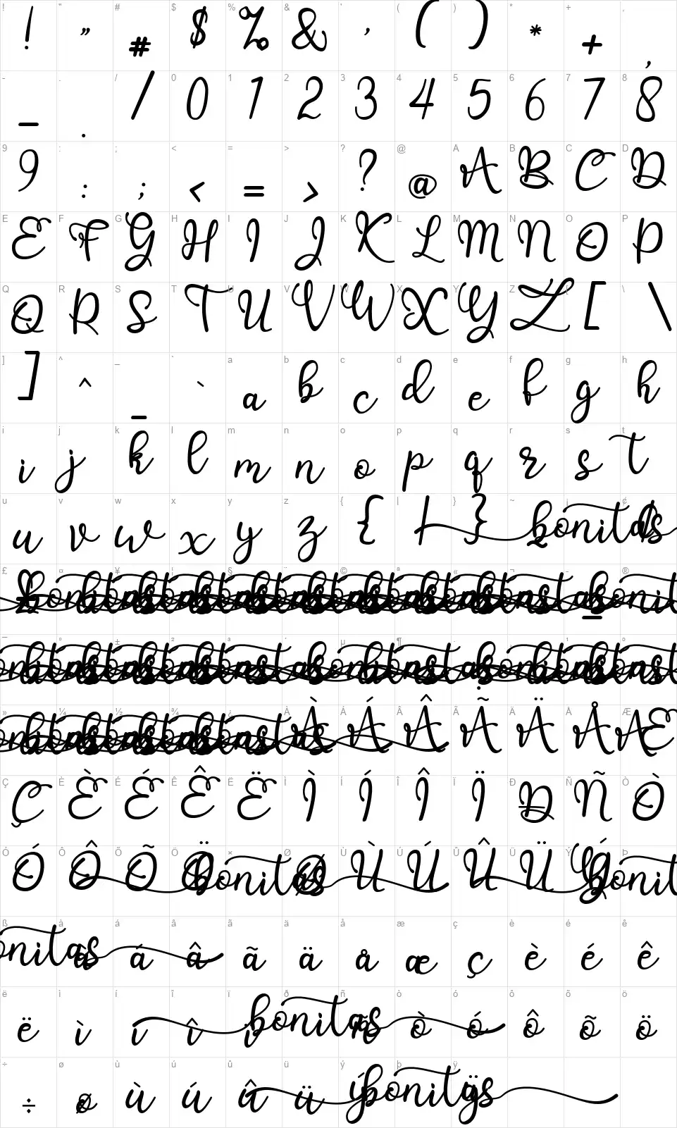 Bonitasfont character map