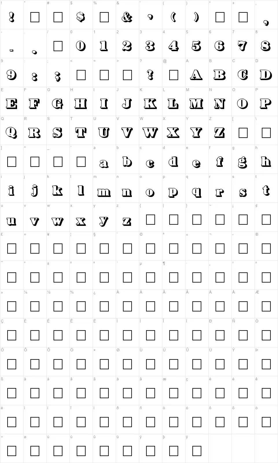 Bower Shadowfont character map