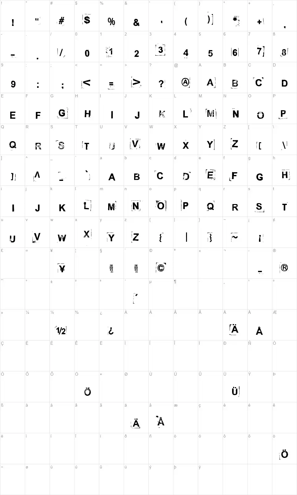 Break on throughfont character map