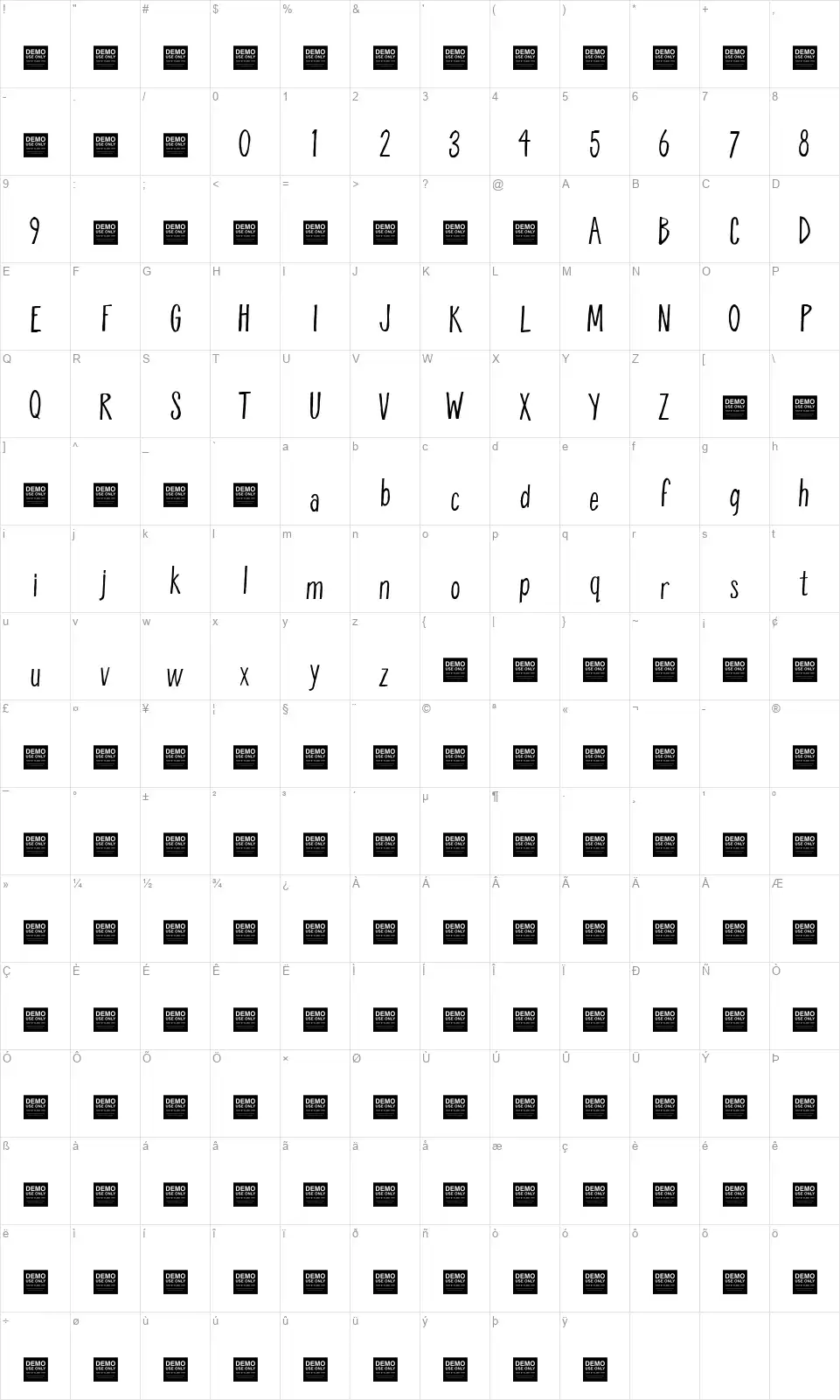 Breathe Easyfont character map