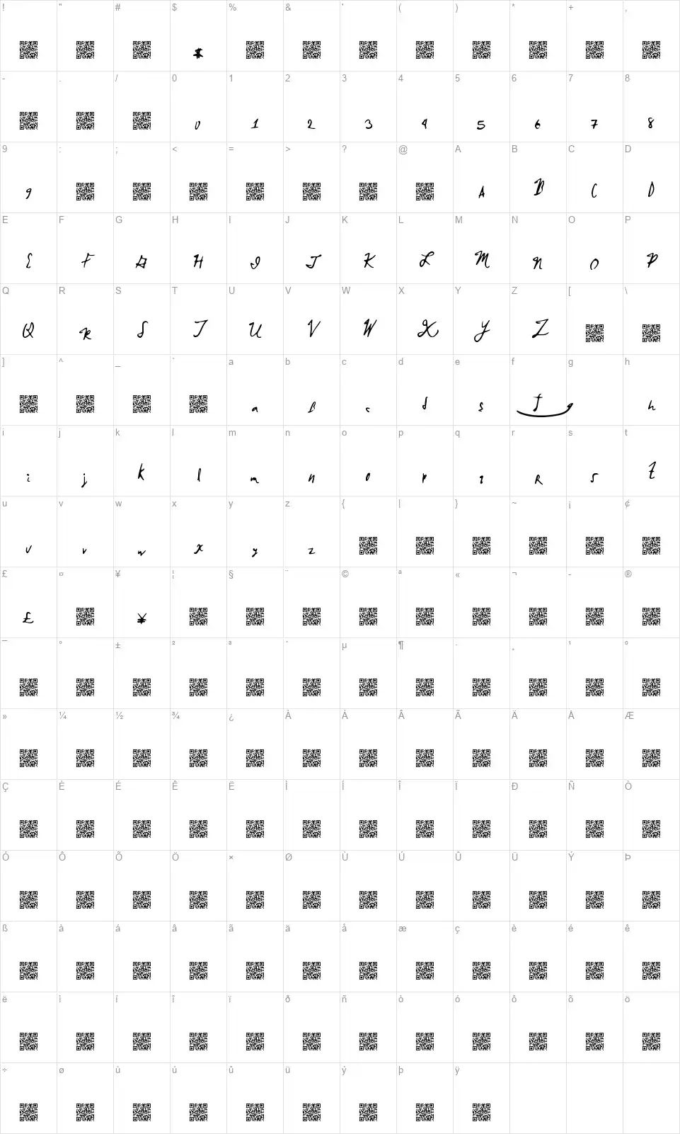 Broken Mustangsfont character map