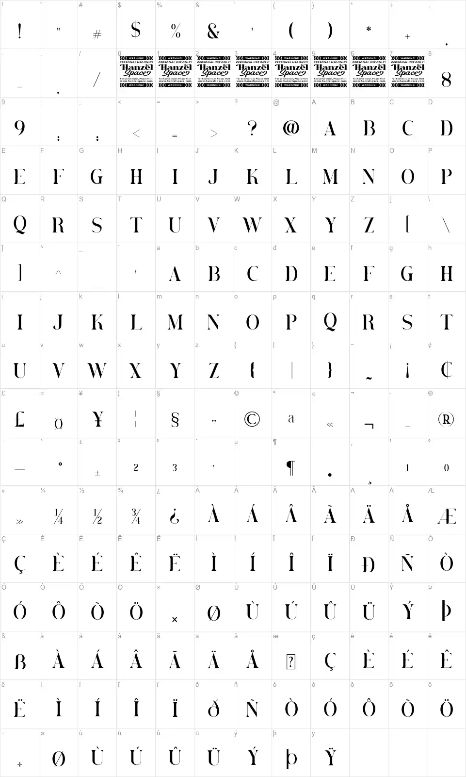 Brovilefont character map