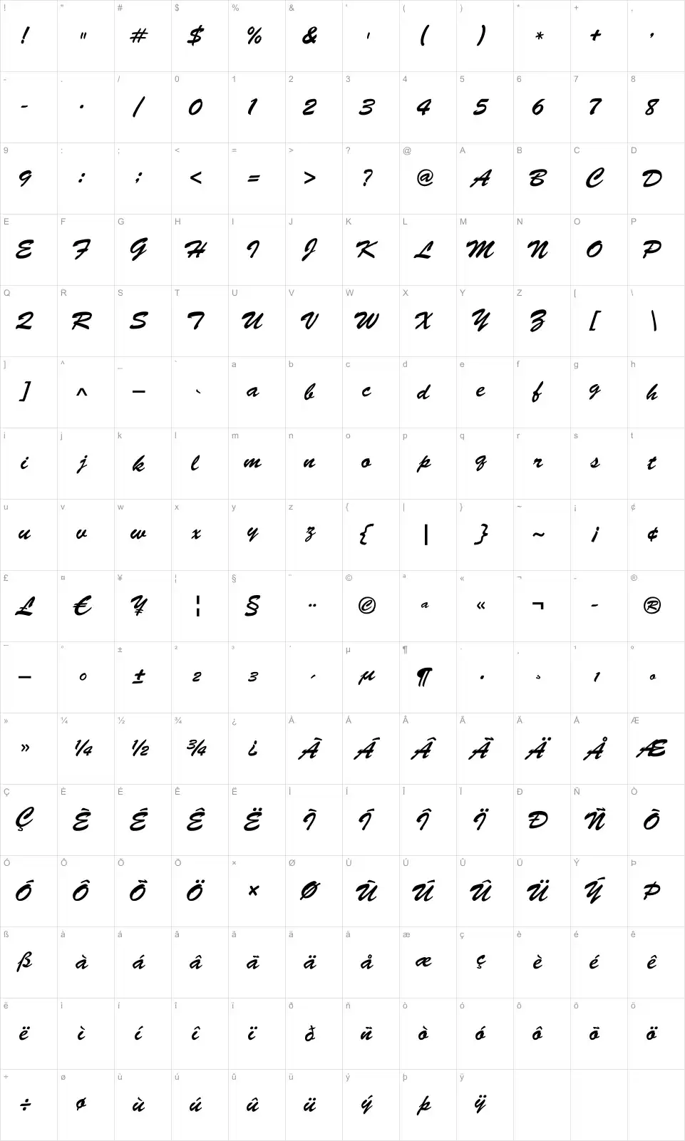 Brush Script Mapa de caracteres Brush Scriptfont character map