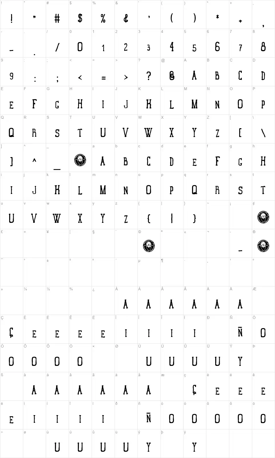 Buenavistafont character map