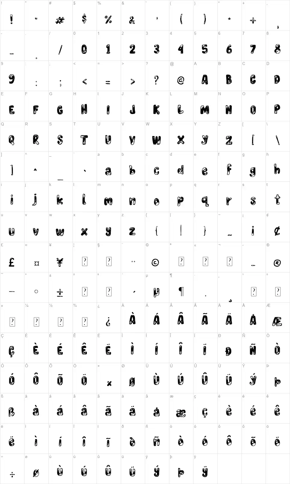 Burn Woodfont character map