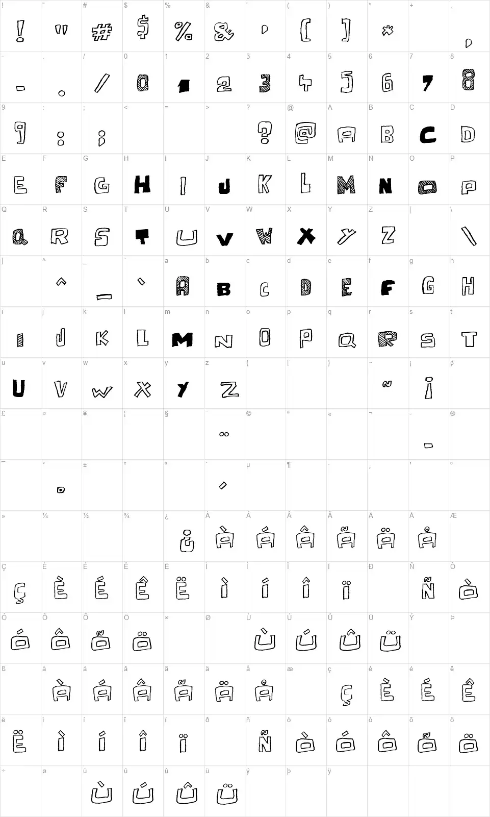 Cache Tamponfont character map