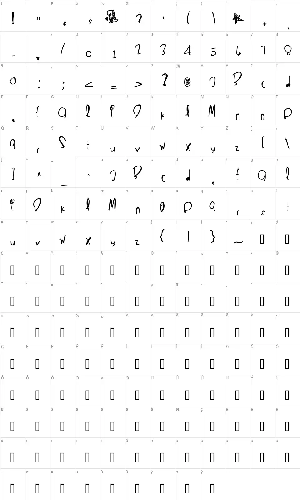 California Girlfont character map