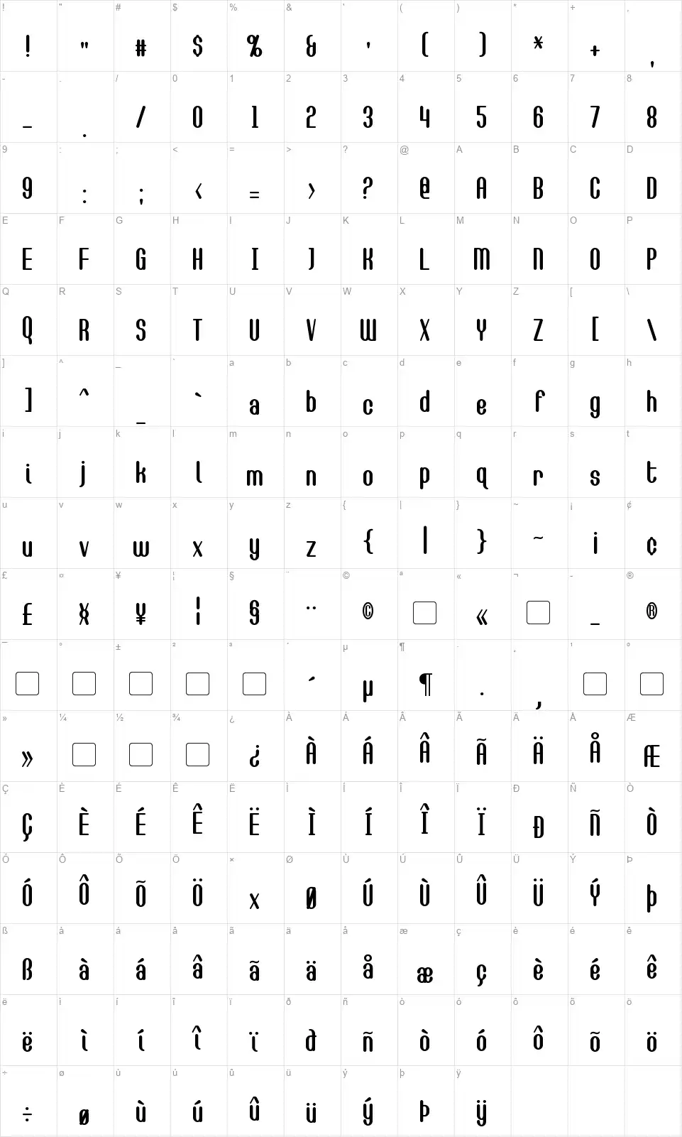 Callie-Maefont character map