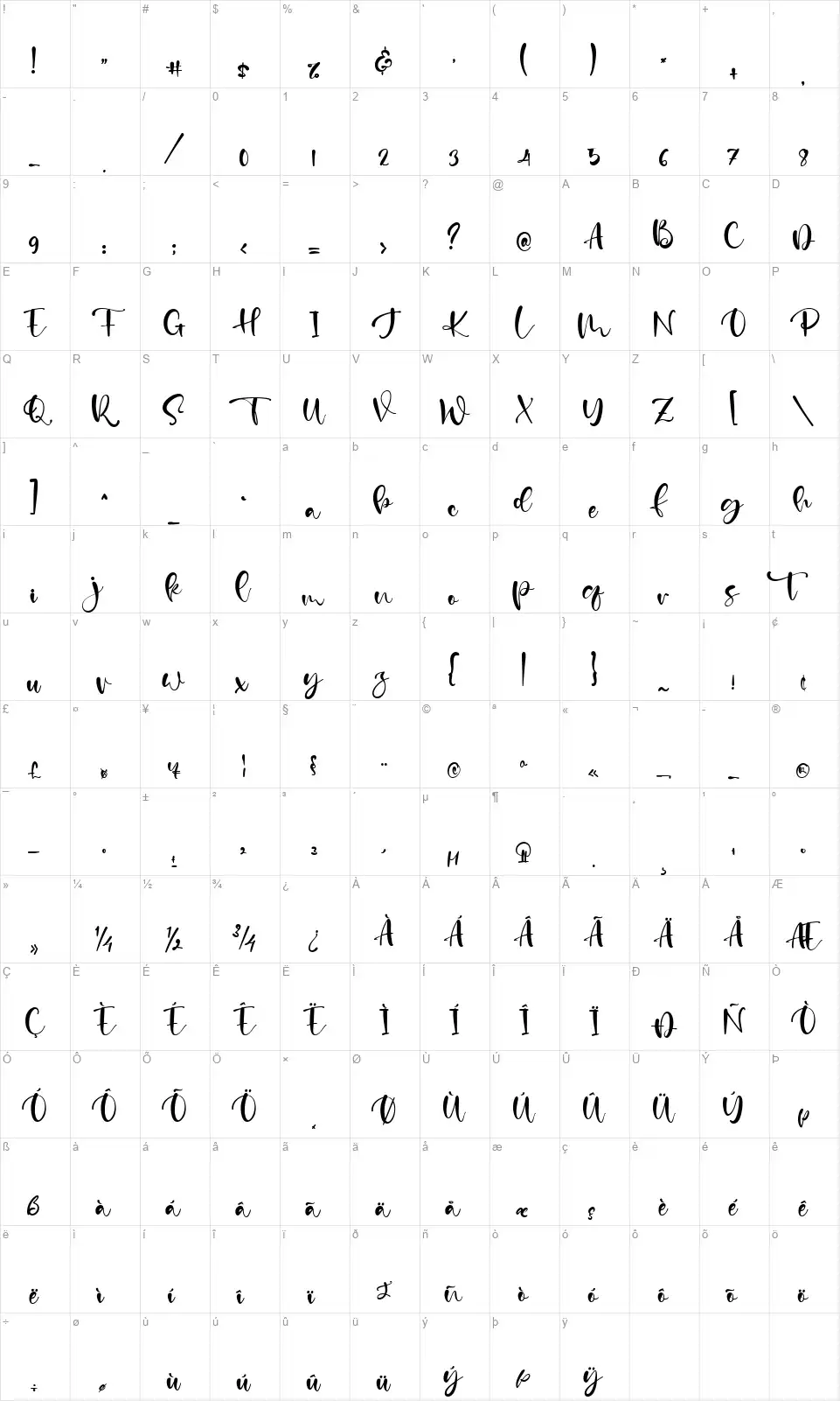 Calm Lifefont character map