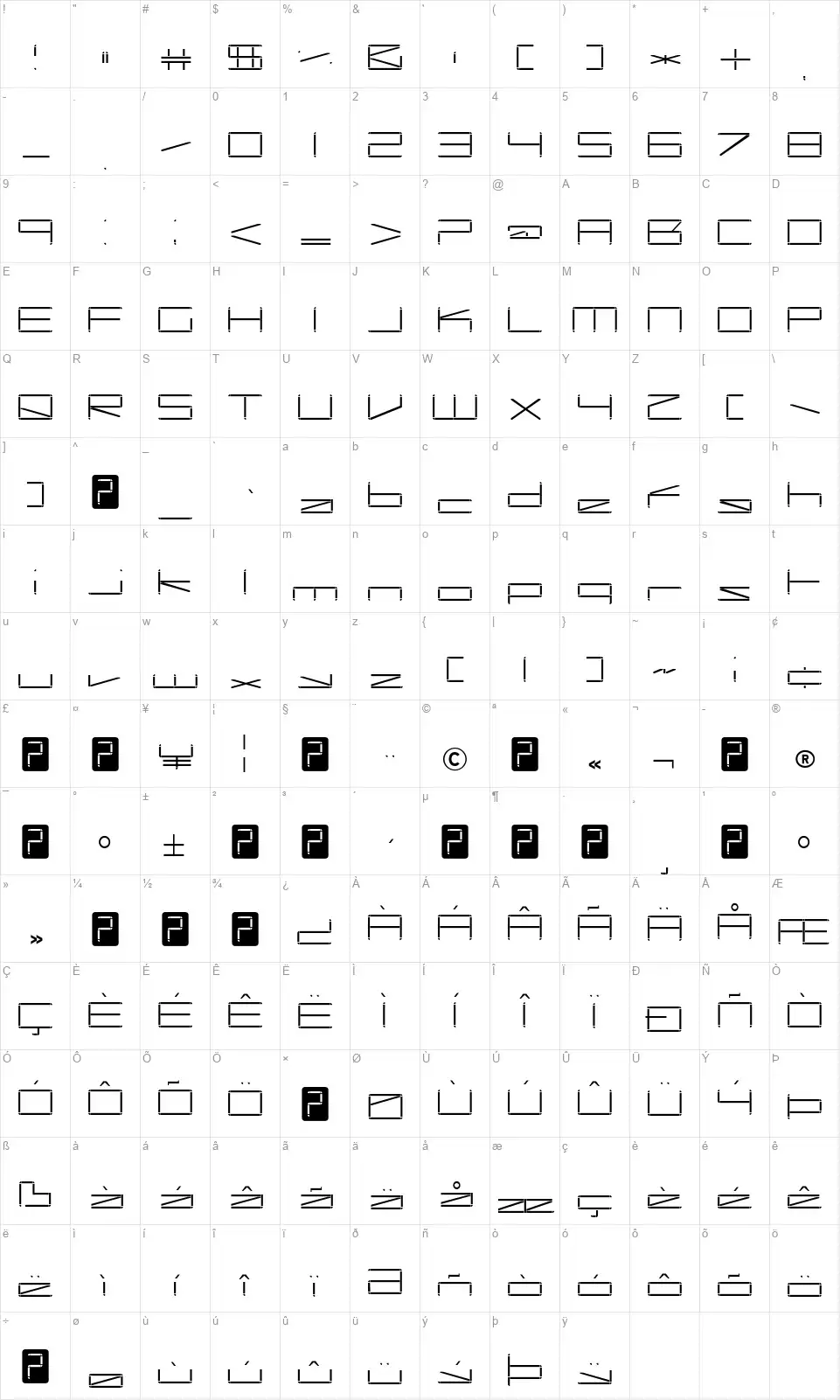Capacitor-Regularfont character map