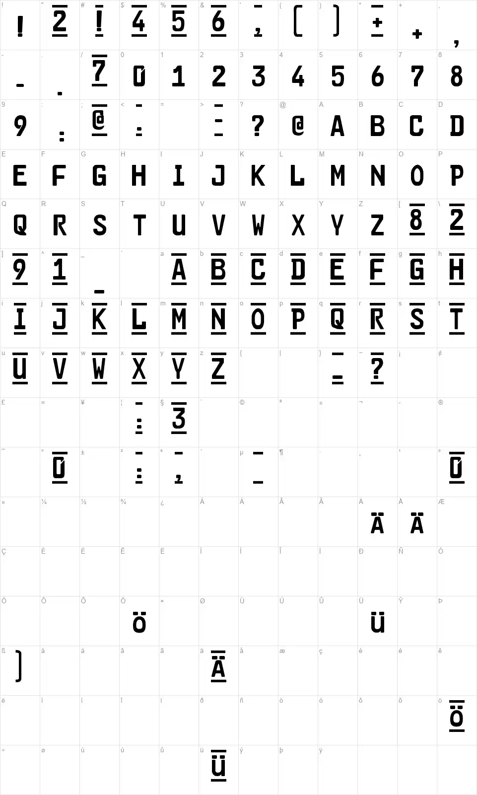 Car-Go 2font character map
