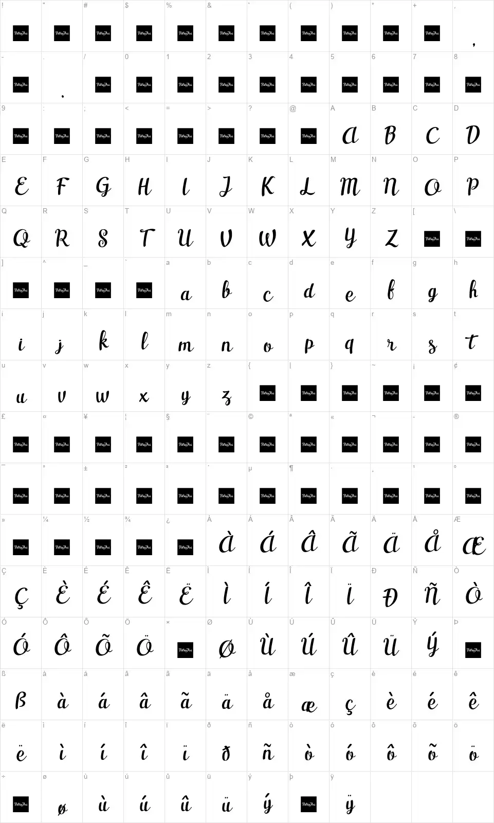 Casseron Scriptfont character map