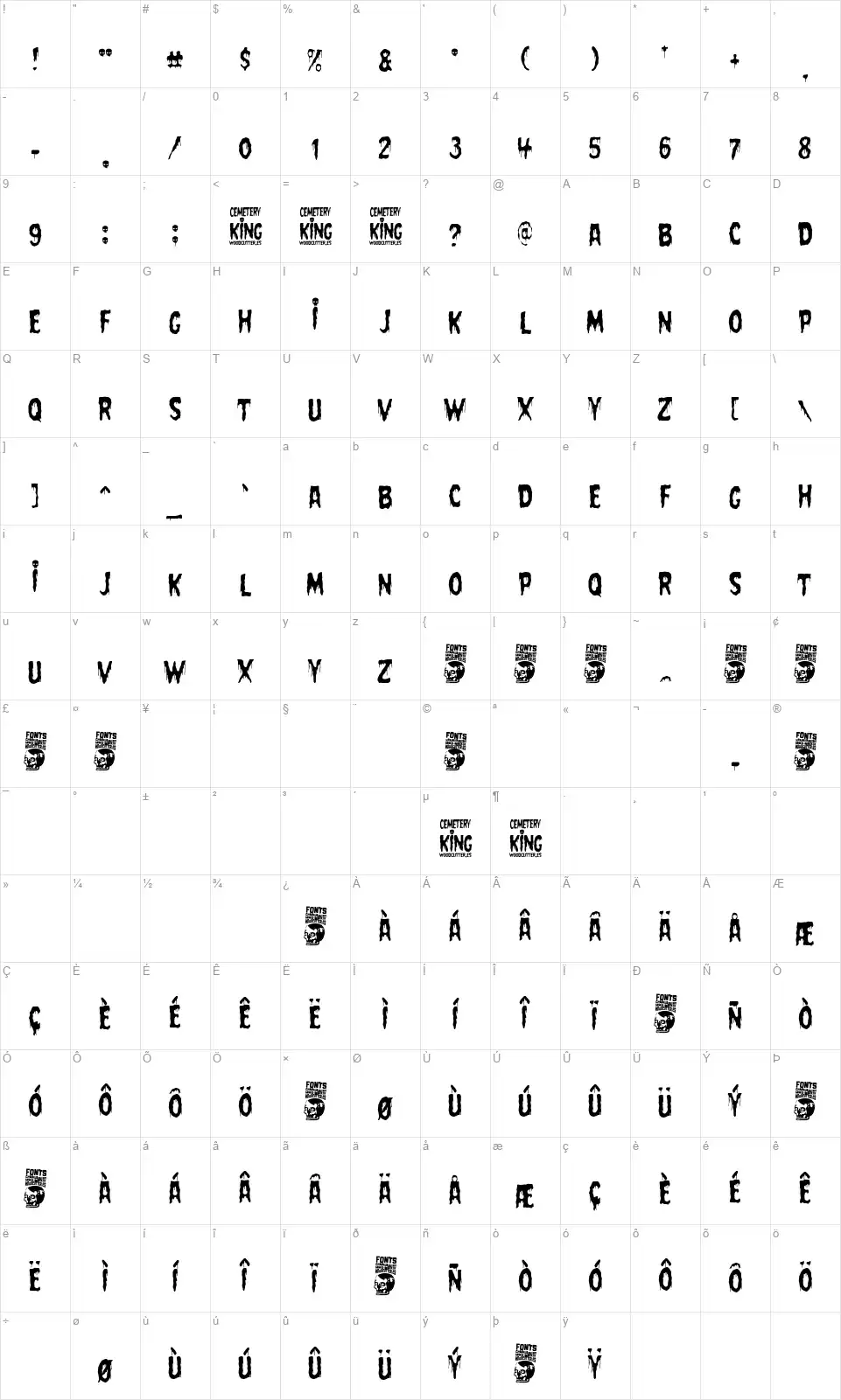 Cemetery Kingfont character map