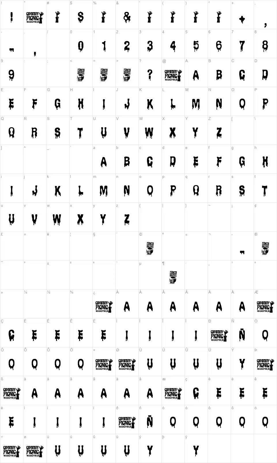 Cemetery Picnicfont character map