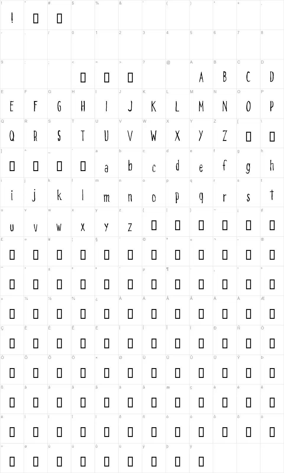 CF Alone on the Earthfont character map