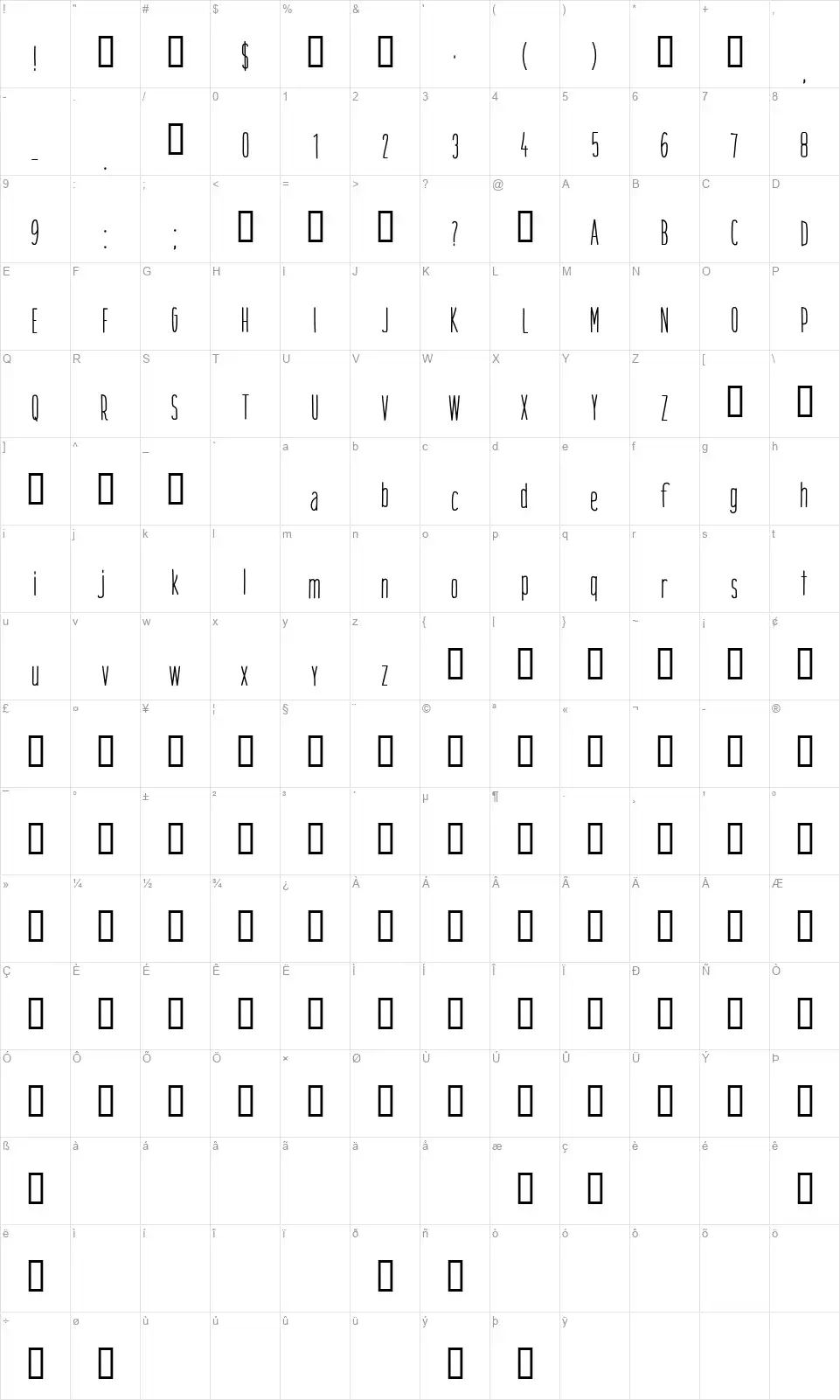 CF Great Destinyfont character map