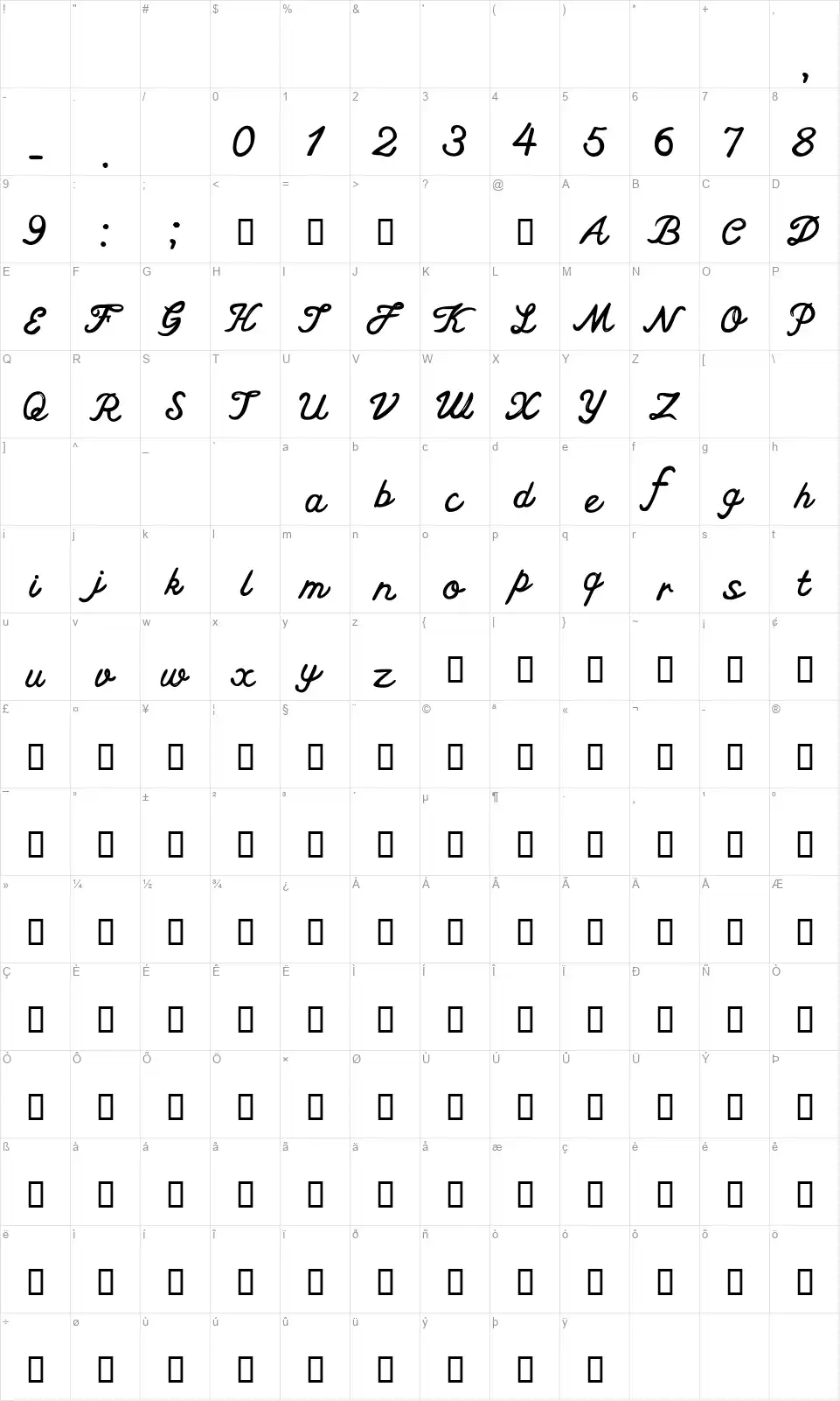 CF The Ocean Songfont character map
