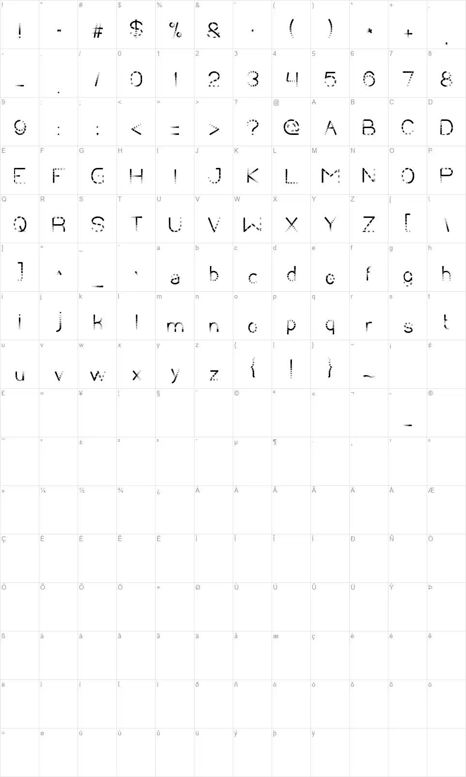 Chasing Tailfont character map