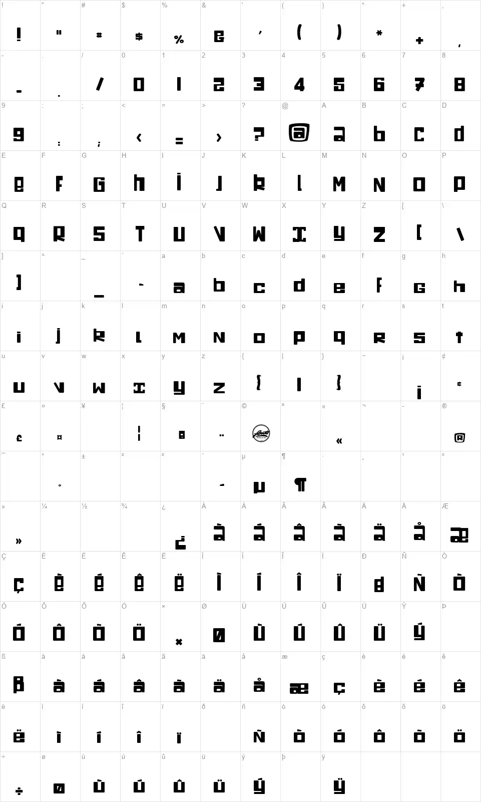 Chaude-Souriefont character map