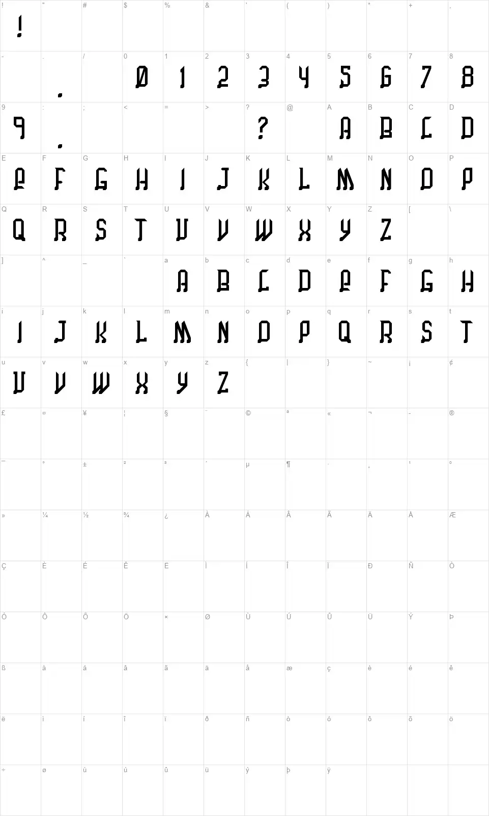 Chicagofont character map