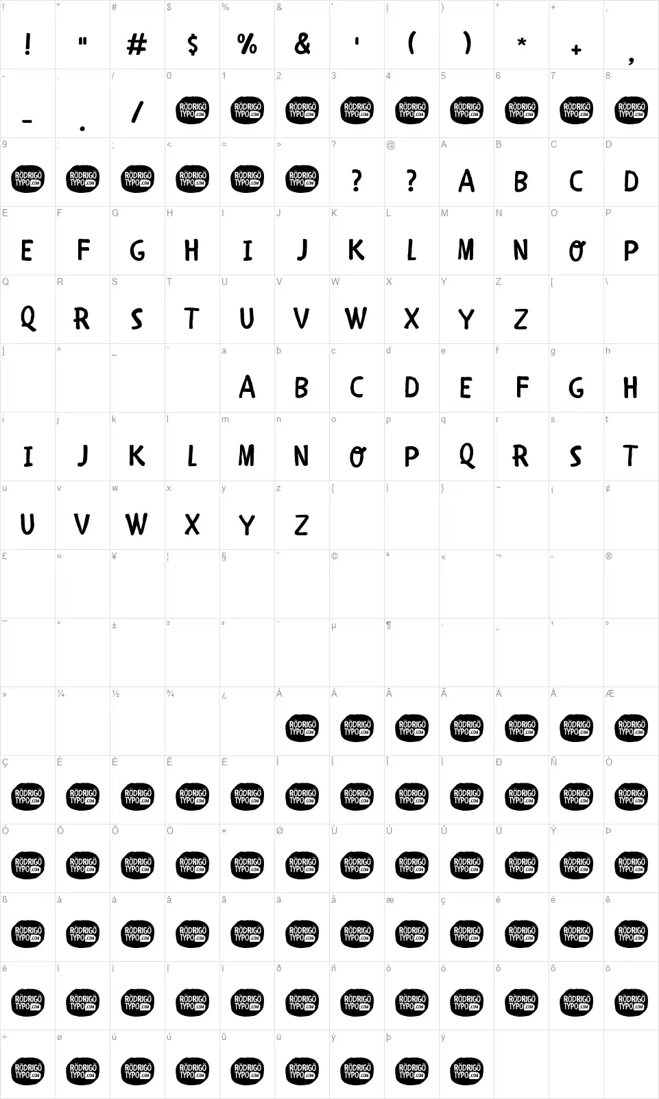 Children Onefont character map