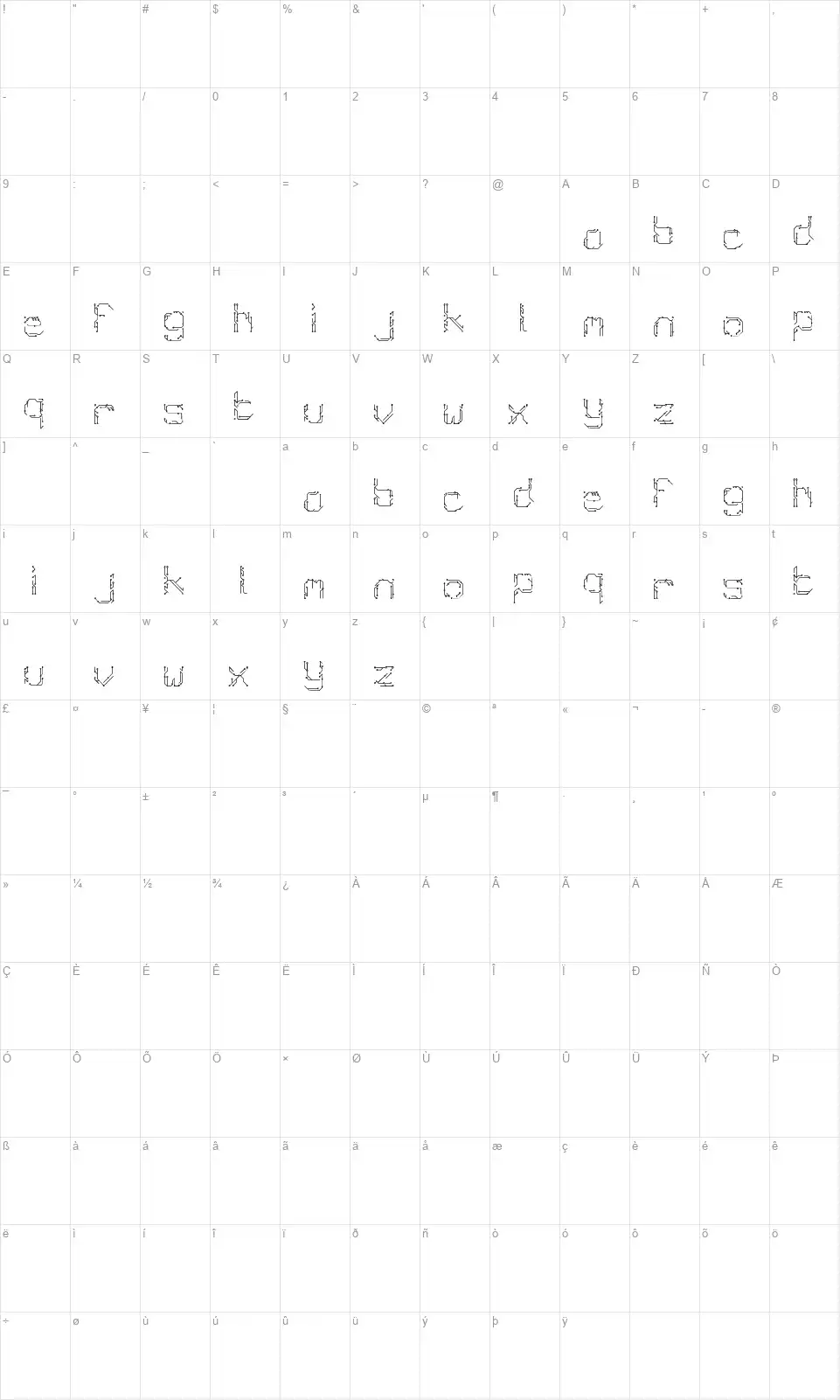 Chiptypefont character map