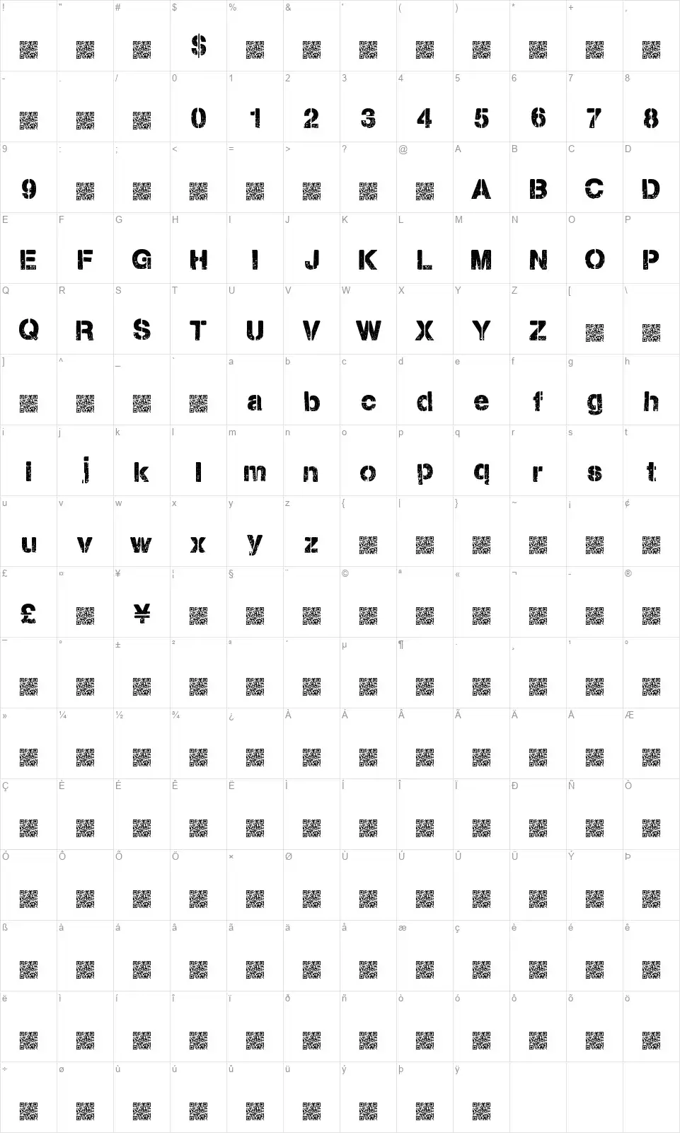 City Stencilfont character map