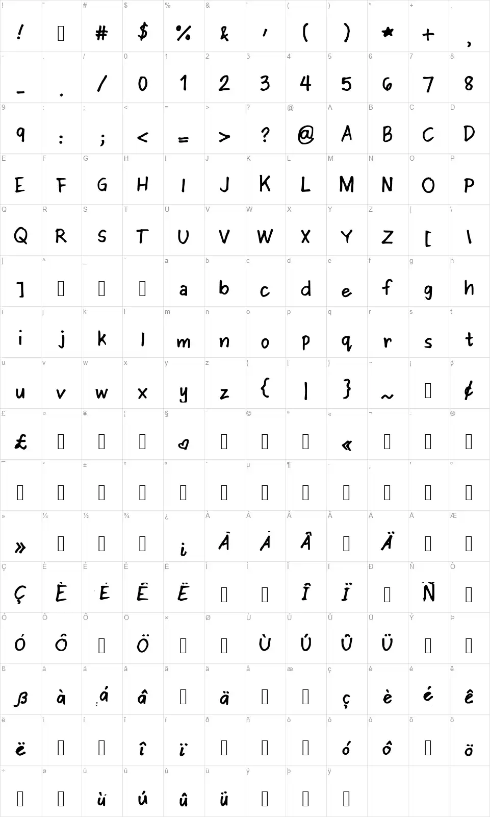 CjFont1font character map