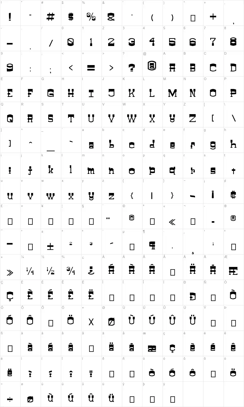 ClayFeetfont character map