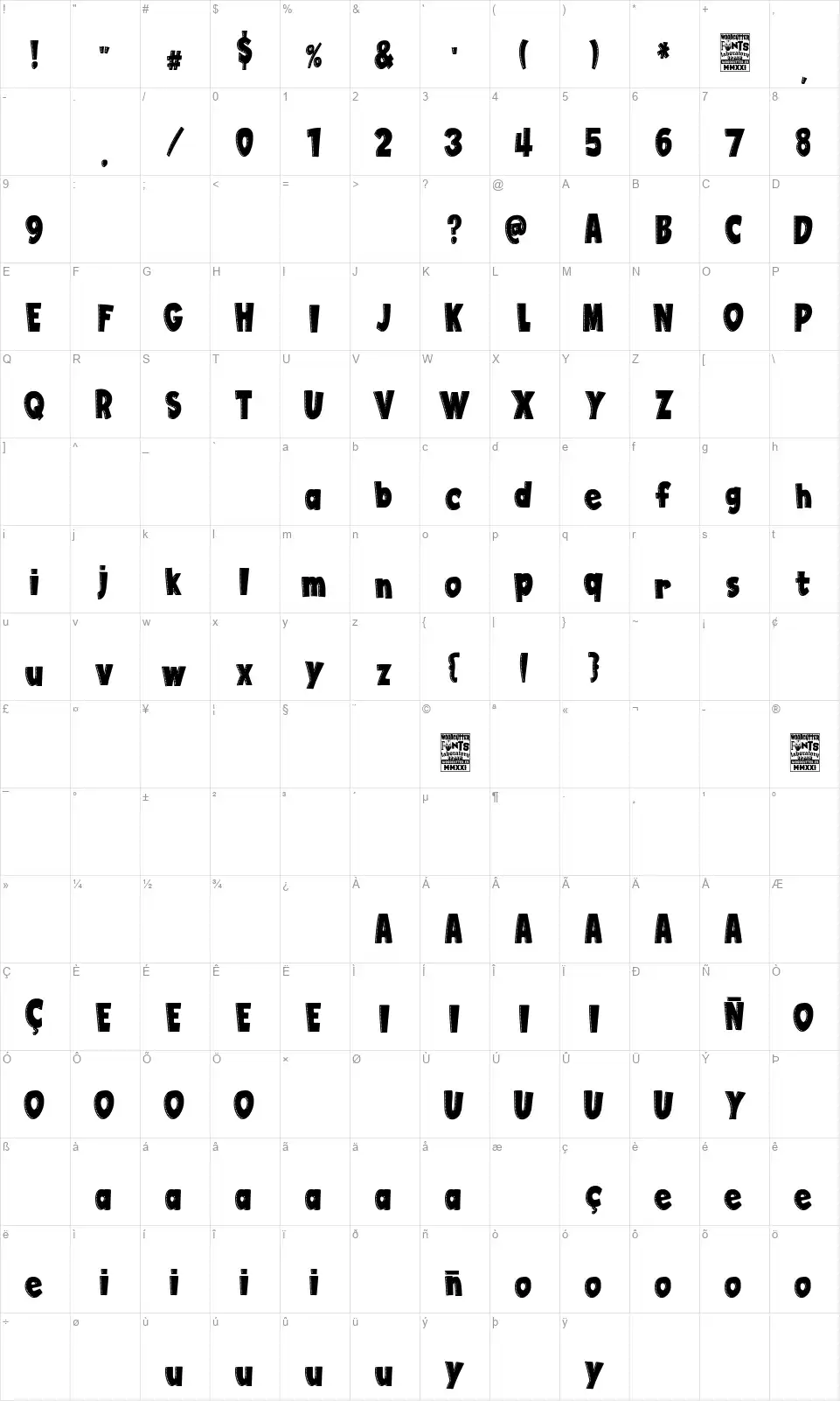 Clows Brotherhoodfont character map