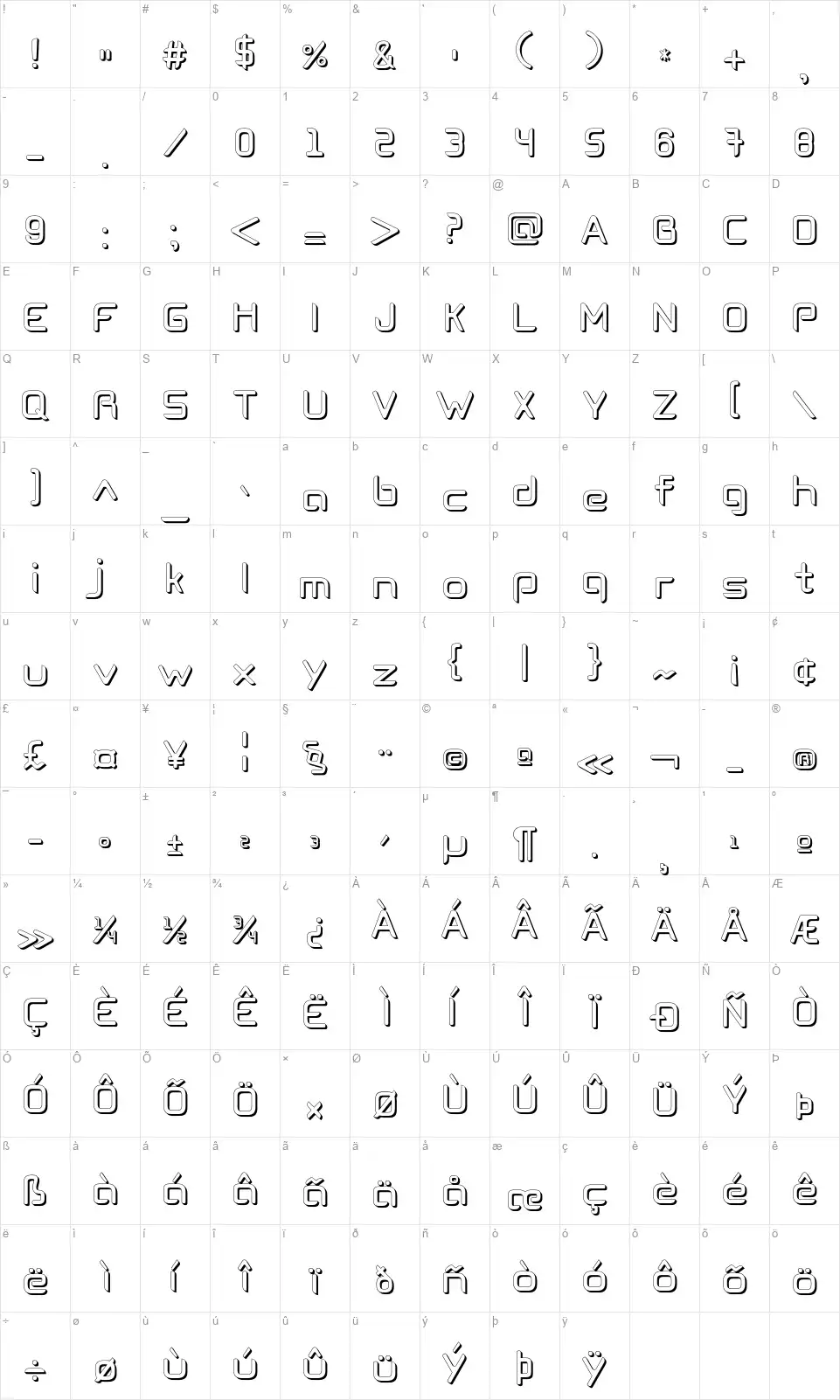 Cogtanfont character map