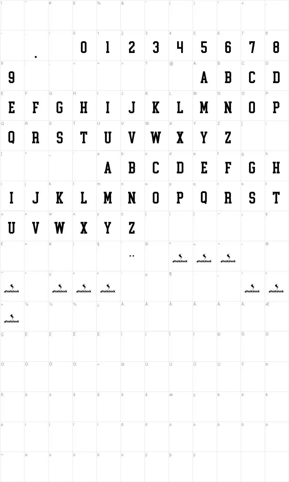 College Block 2.0font character map