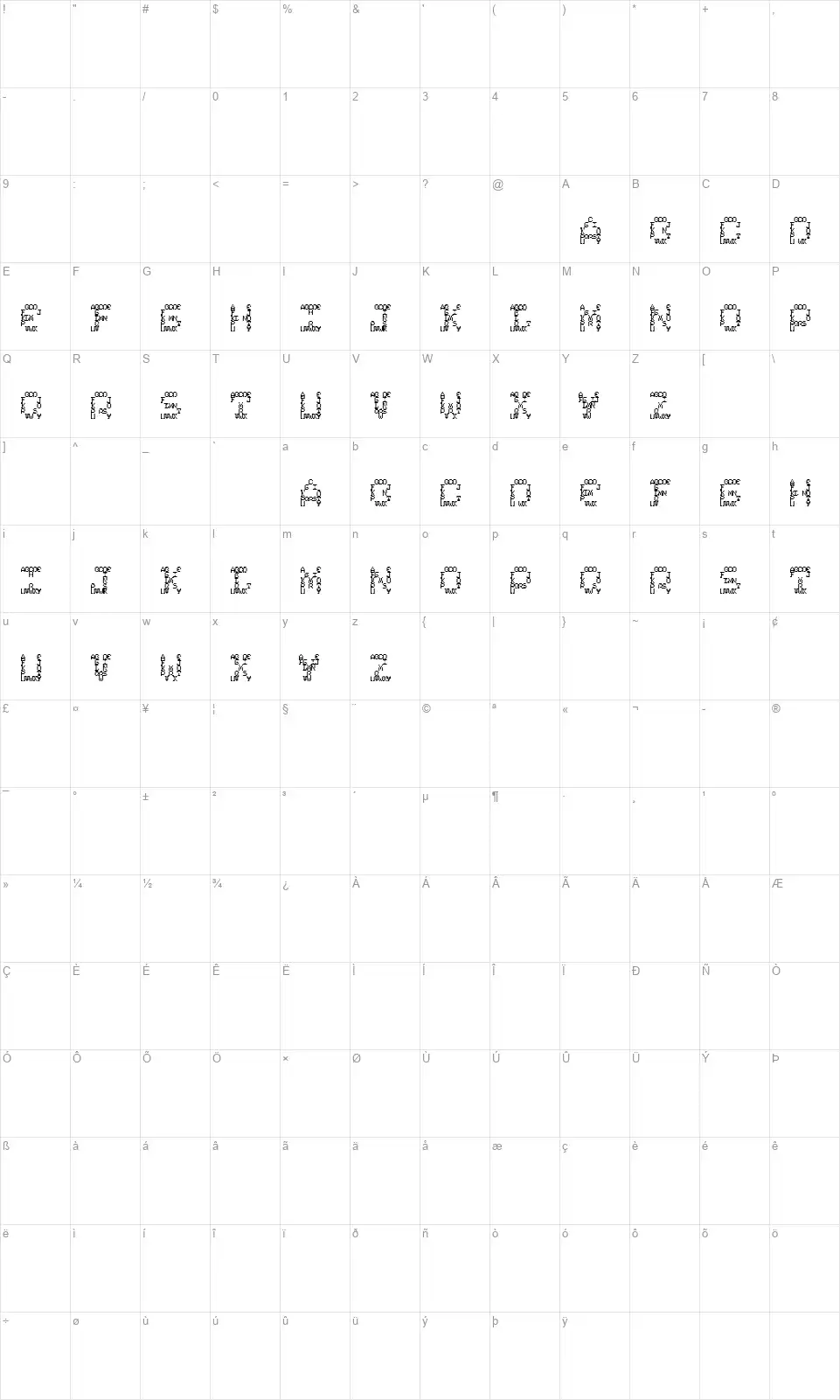 Complexityfont character map