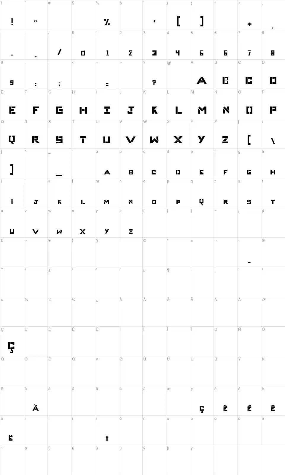Complices 007font character map