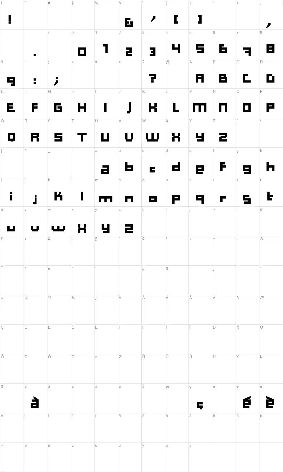 Computer Aidfont character map