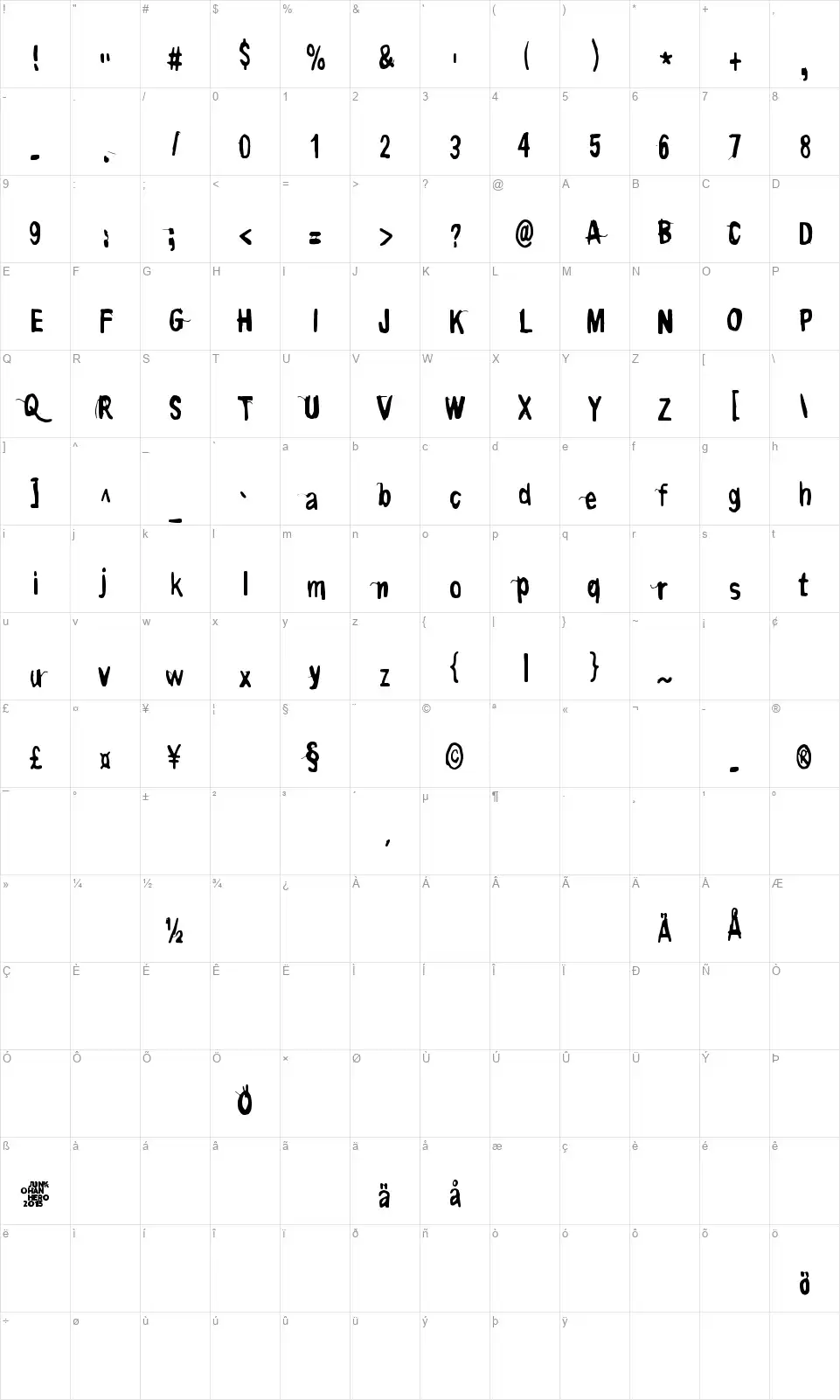 Contrite in spiritfont character map