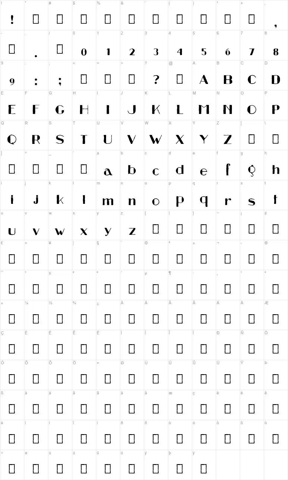 Cord Bloodfont character map
