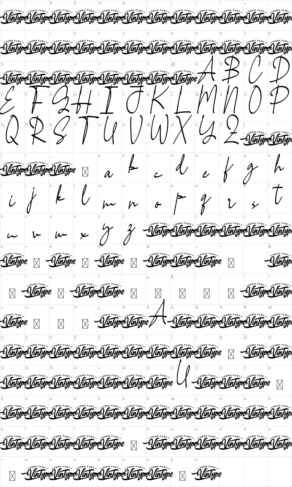 Corona Real Scriptfont character map