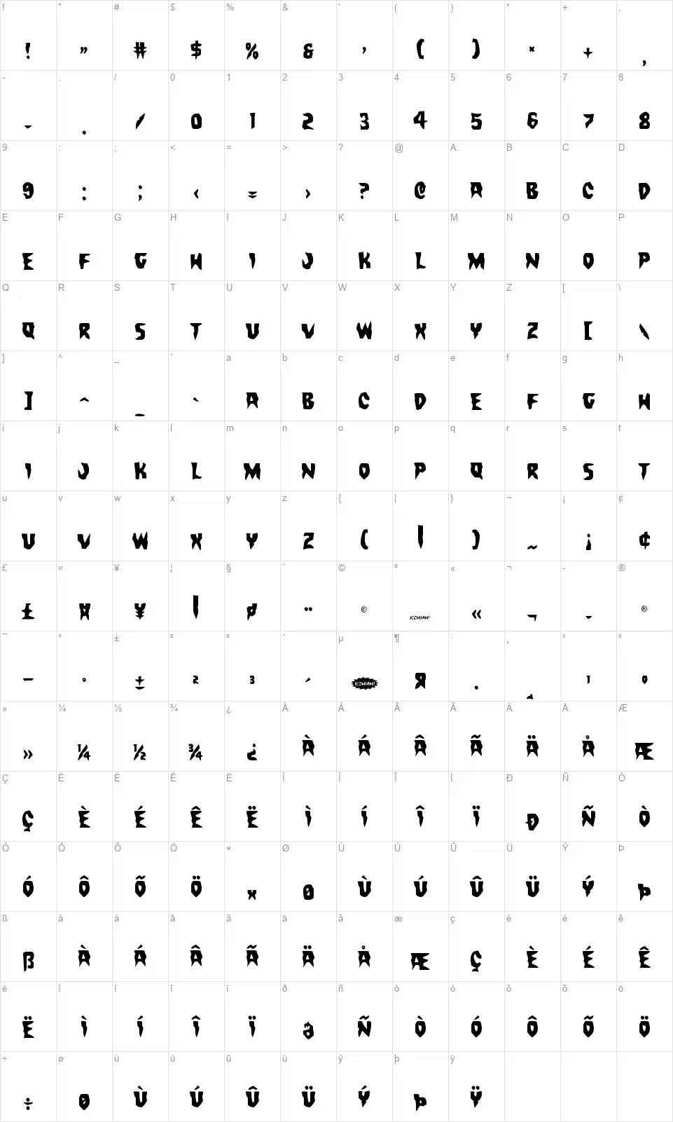 Count Suckulafont character map