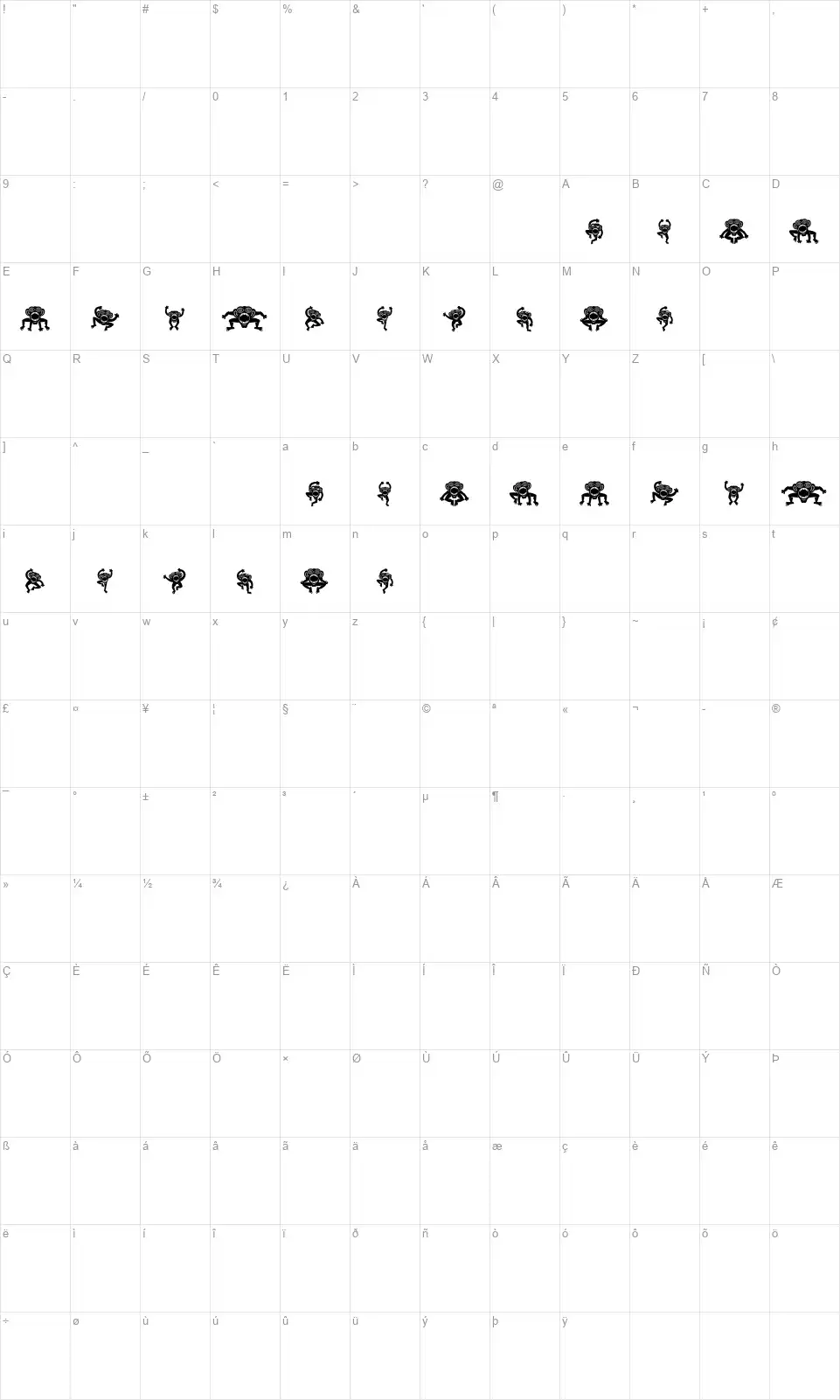 Crazy Monkeyfont character map