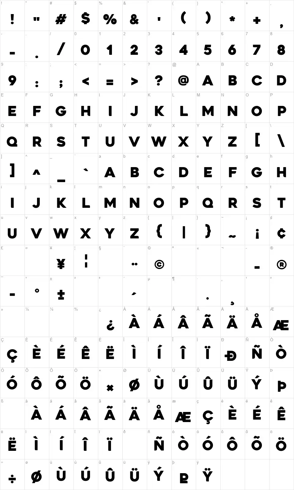 Creamsonfont character map