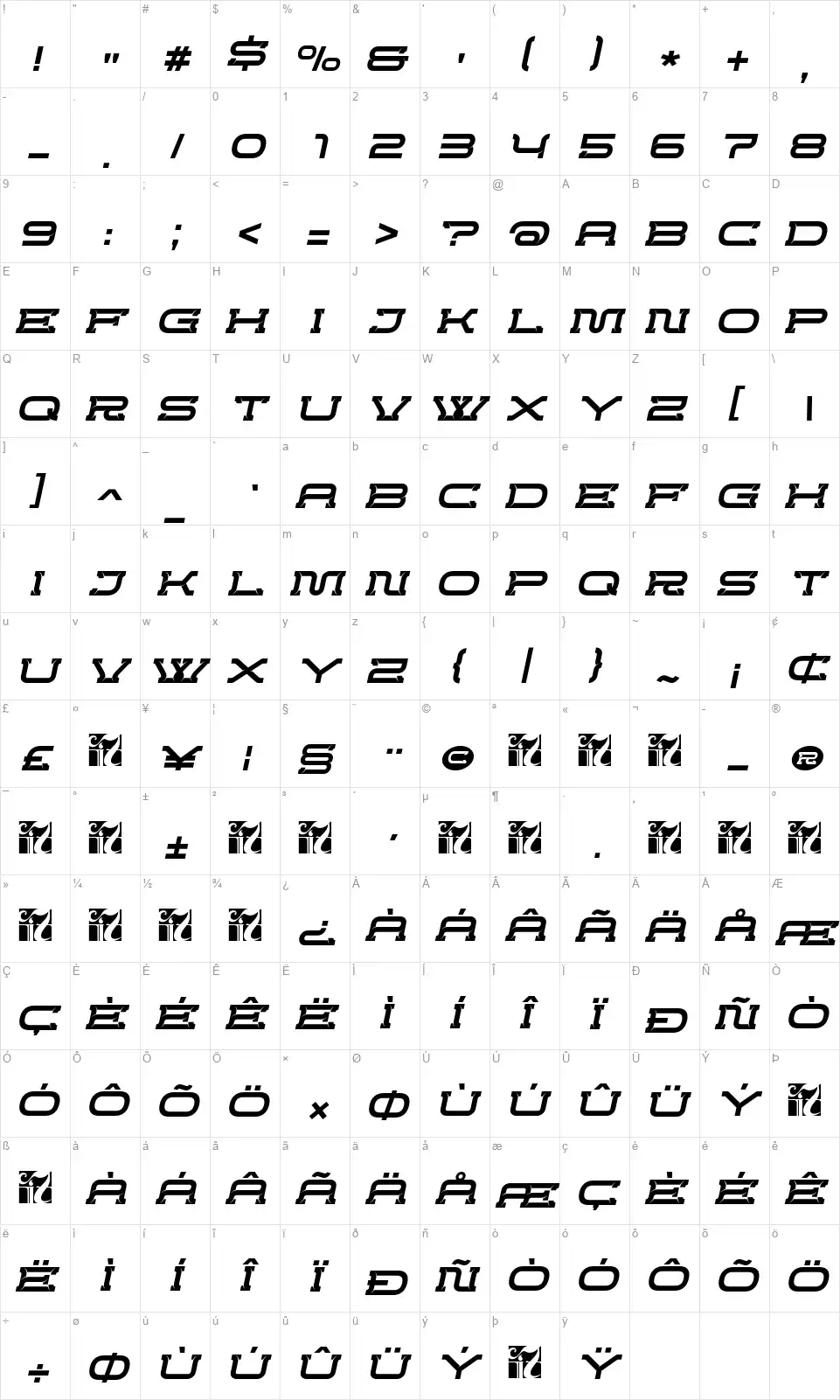 Crewordfont character map
