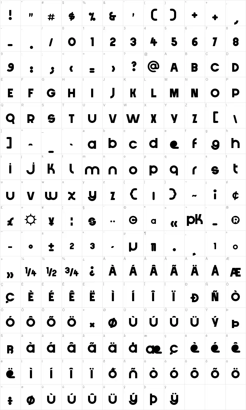 Crystal Lakefont character map