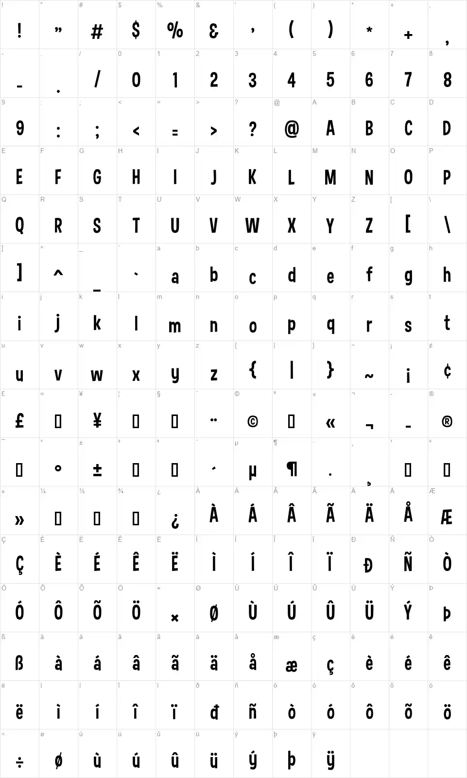 Curse Casualfont character map