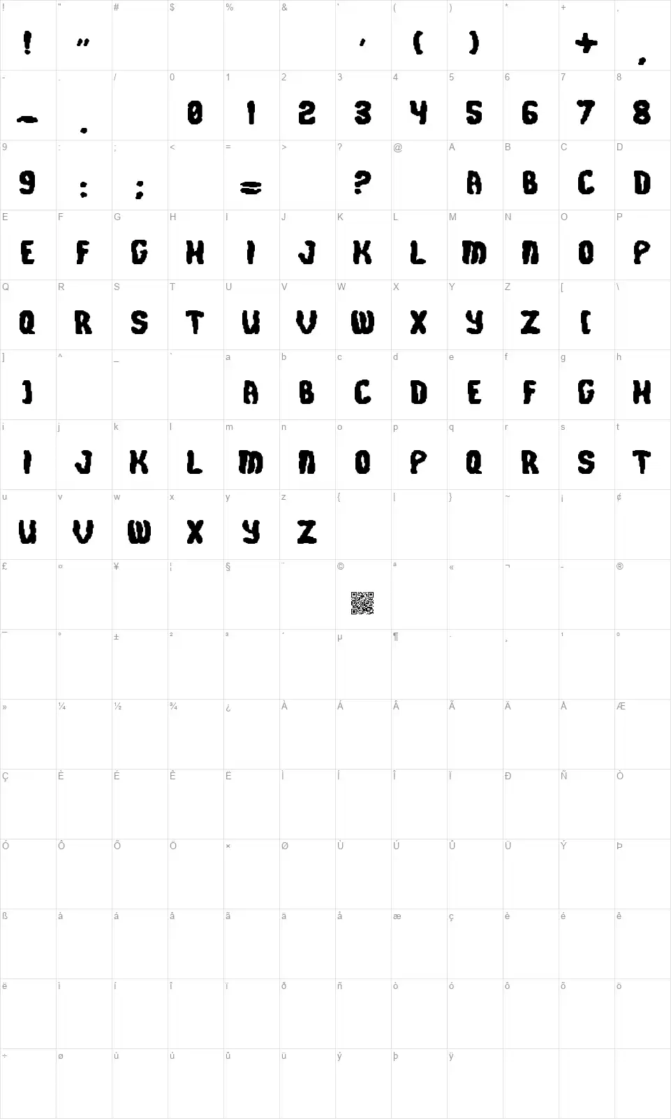 Cursed Lawfont character map