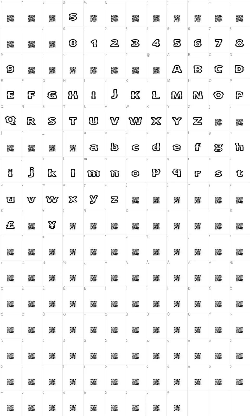 Cut Fivefont character map