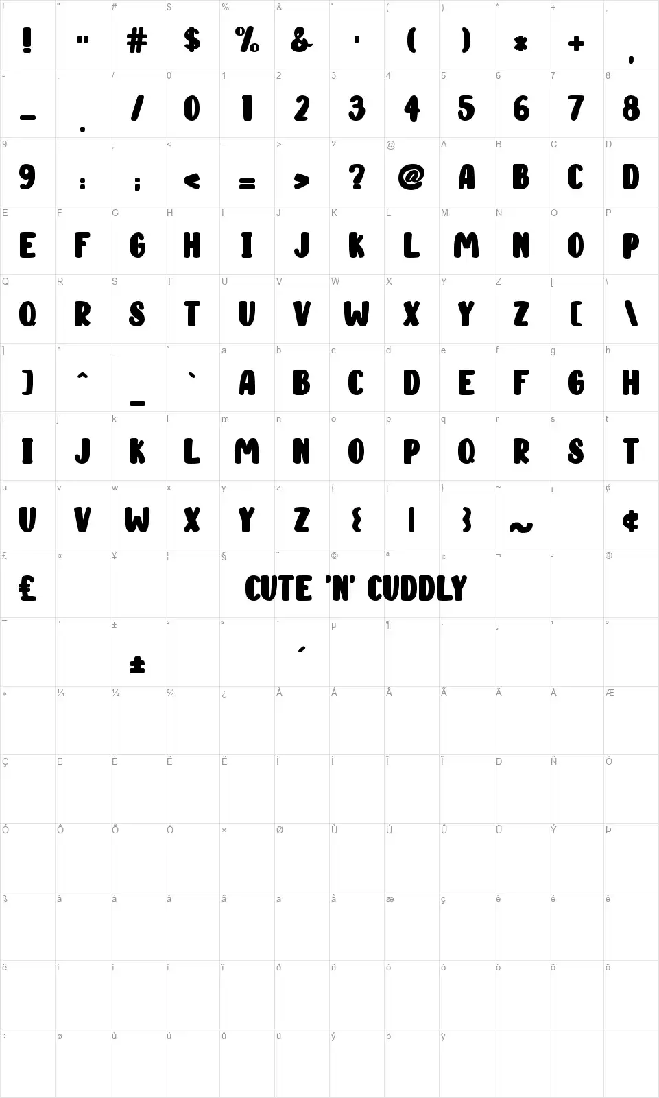 Cute 'n' Cuddlyfont character map