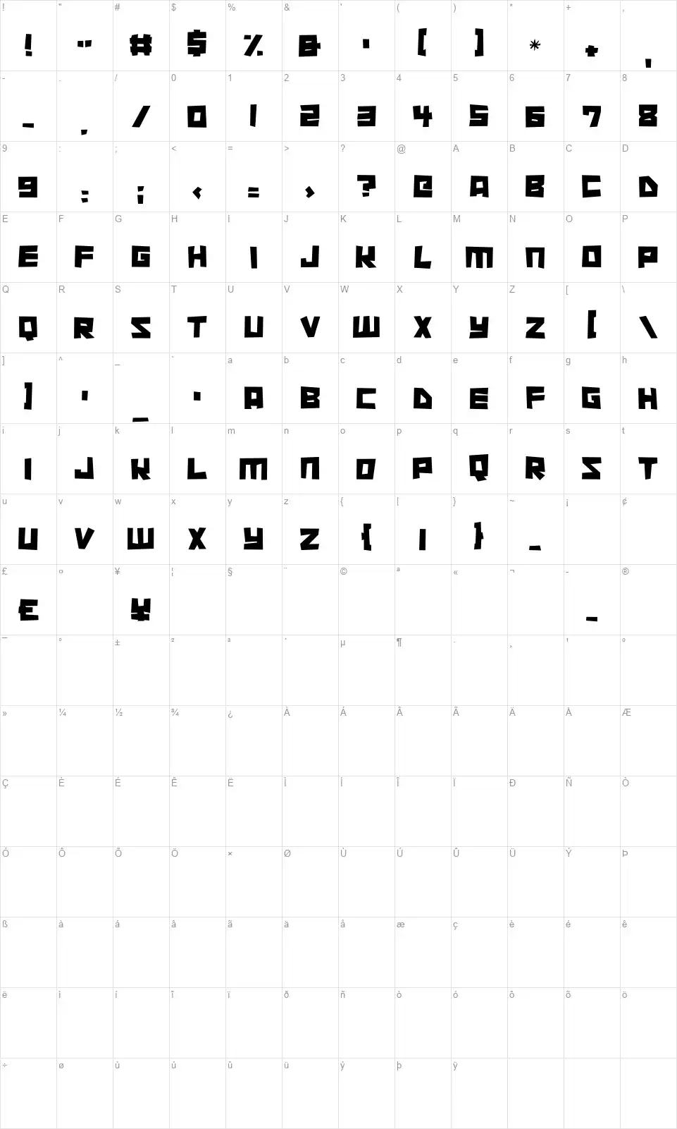 Cutout Cityfont character map