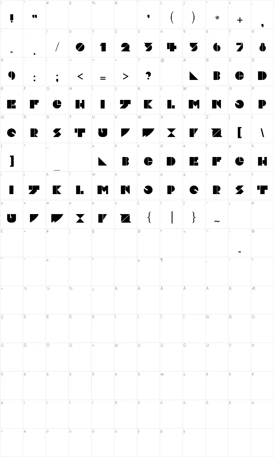 Daddy Dont Discofont character map
