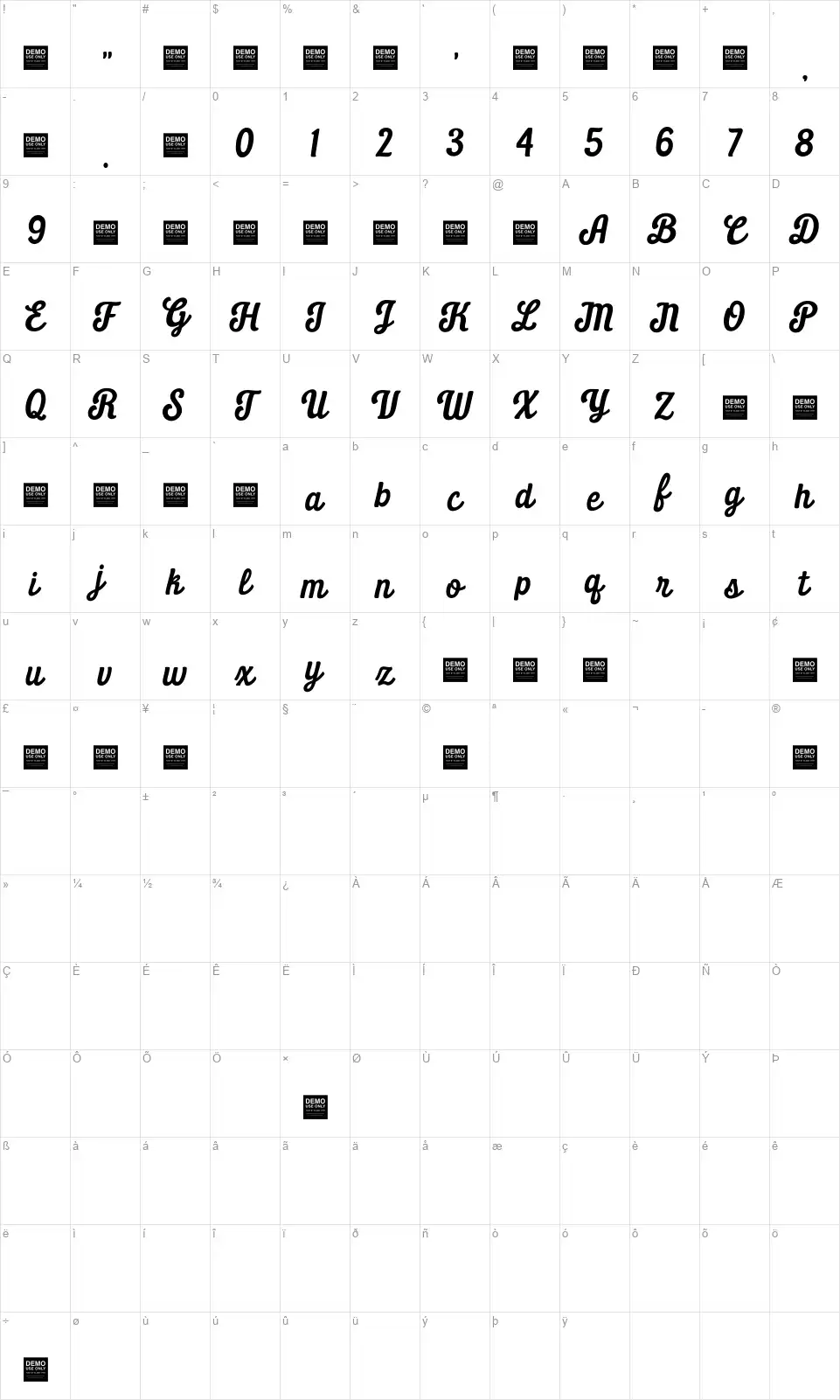 Daily Grindfont character map
